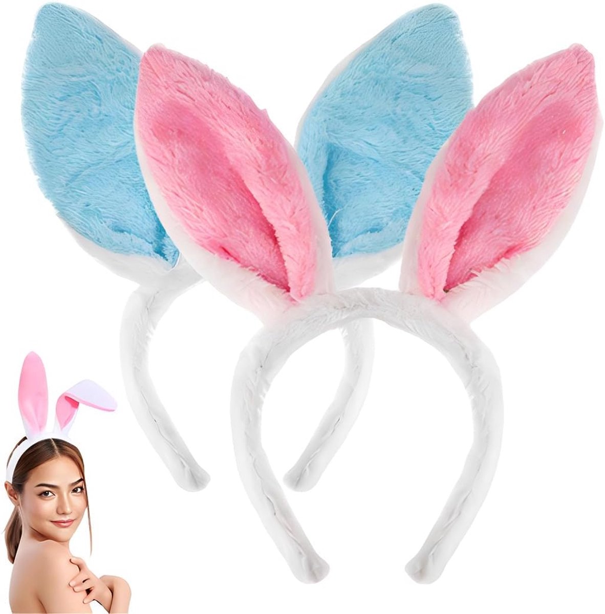 Pack of 2 Bunny Ears Headband Rabbit Ears Plush Hair Bands for Girls and Women for Wedding Party Cosplay Costume Pink - ShopVlot