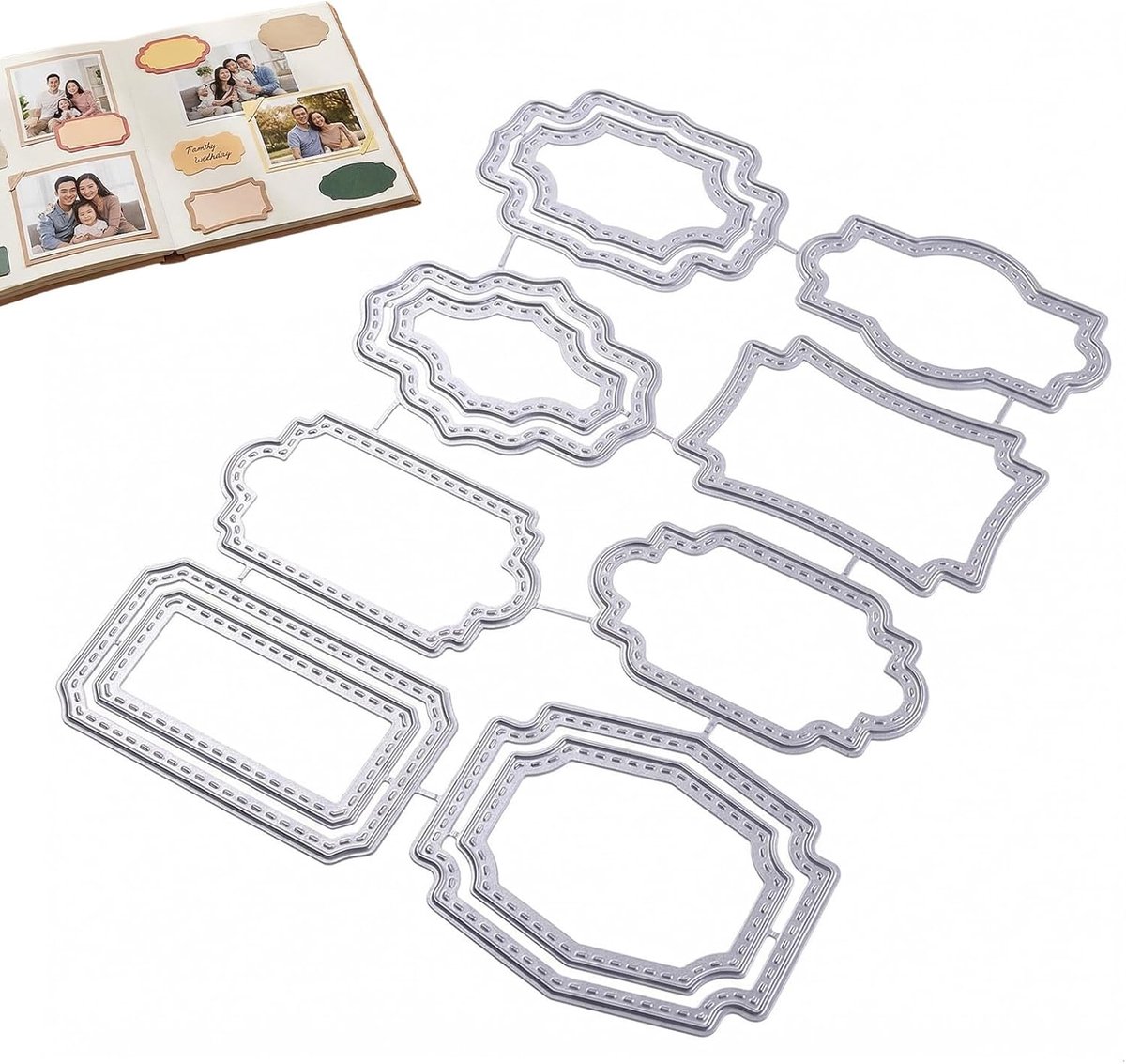 SnelShoppen - 8 Rechthoekige Stanssjablonen voor Papier, Karton en Creatieve Projecten, Ideaal voor Knutselalbums, Gepersonaliseerde Kaarten en Cadeau