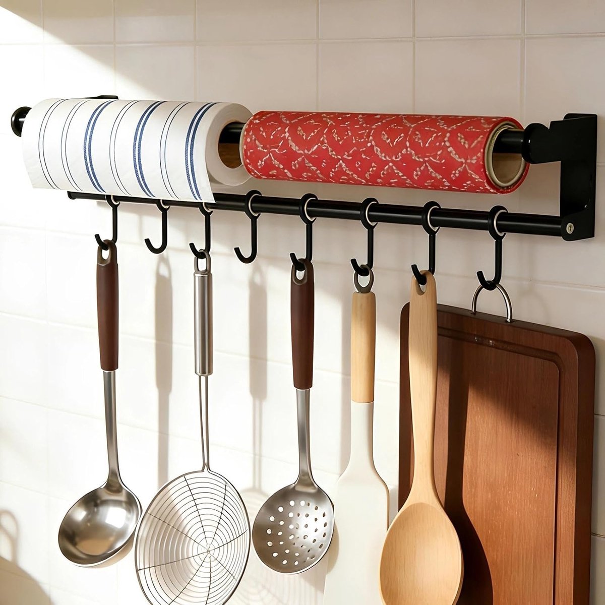 SnelShoppen - Keuken Haakstrip 60 cm met 8 Verplaatsbare Haken - Multifunctionele Keuken Rail van Hoogwaardige Staal - Perfect voor Spatula's en Keuke