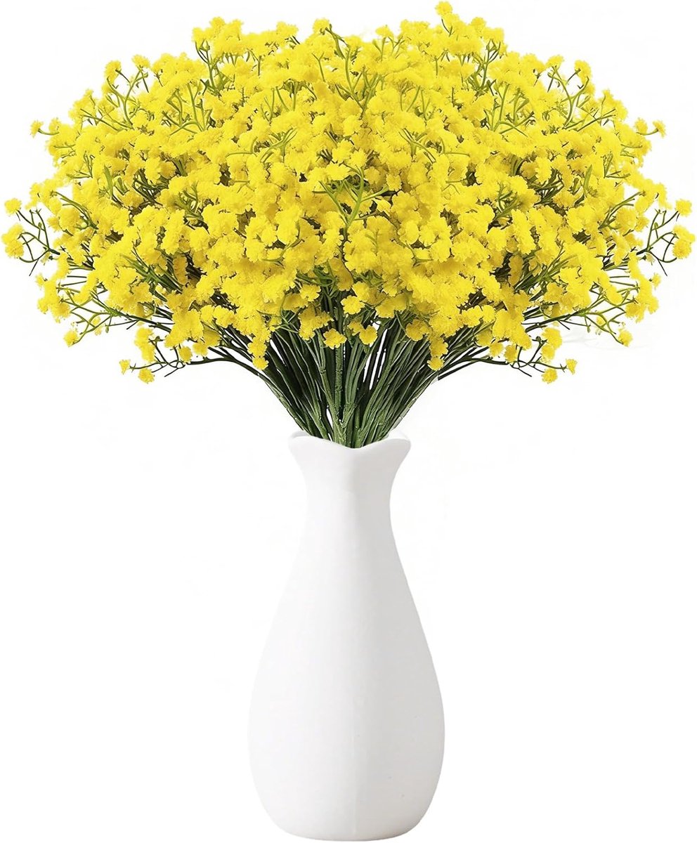 SnelShoppen - 18 Stuks Kunstbloemen Gypsophila Geel voor Binnen Decoratie met Fles - Perfect voor Bruiloften, Feesten, DIY Bloemarrangementen