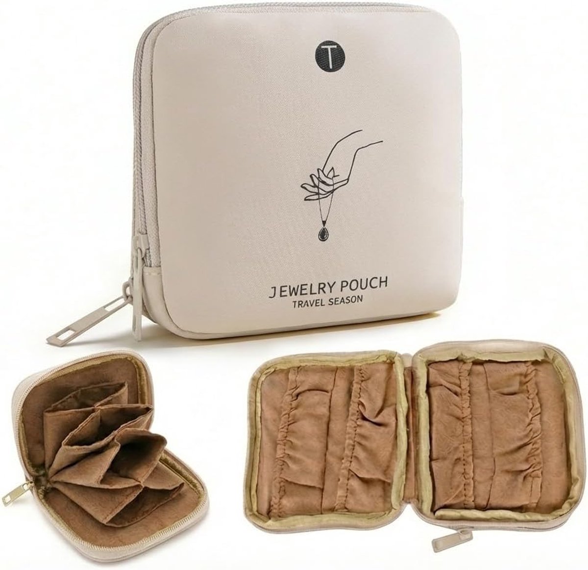 Portable Travel Jewelry Organizer for Travel Supplies, Cream White, Double Layer Bags - ShopVlot