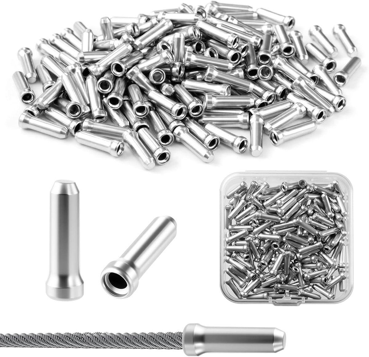 150 stuks zilveren Bowdenkabel eindkap aluminiumlegering schakelkabel eindkappen - ShopVlot