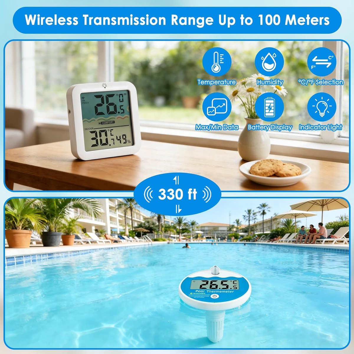 Digitale zwembadthermometer - IPX68 waterdicht - drijvende thermometer - real-time temperatuurmonitoring - ShopVlot