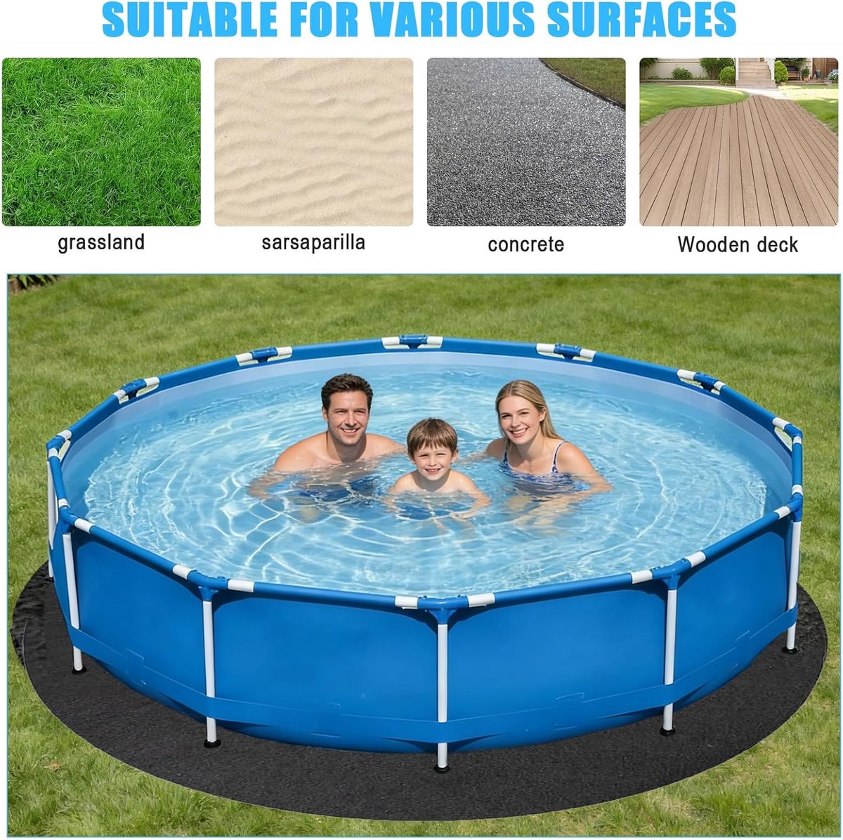 Poolmat rond 370 cm - non-slip buitenmat - vloerbescherming voor zwembaden - voorkomt slijtage en vuil - ShopVlot
