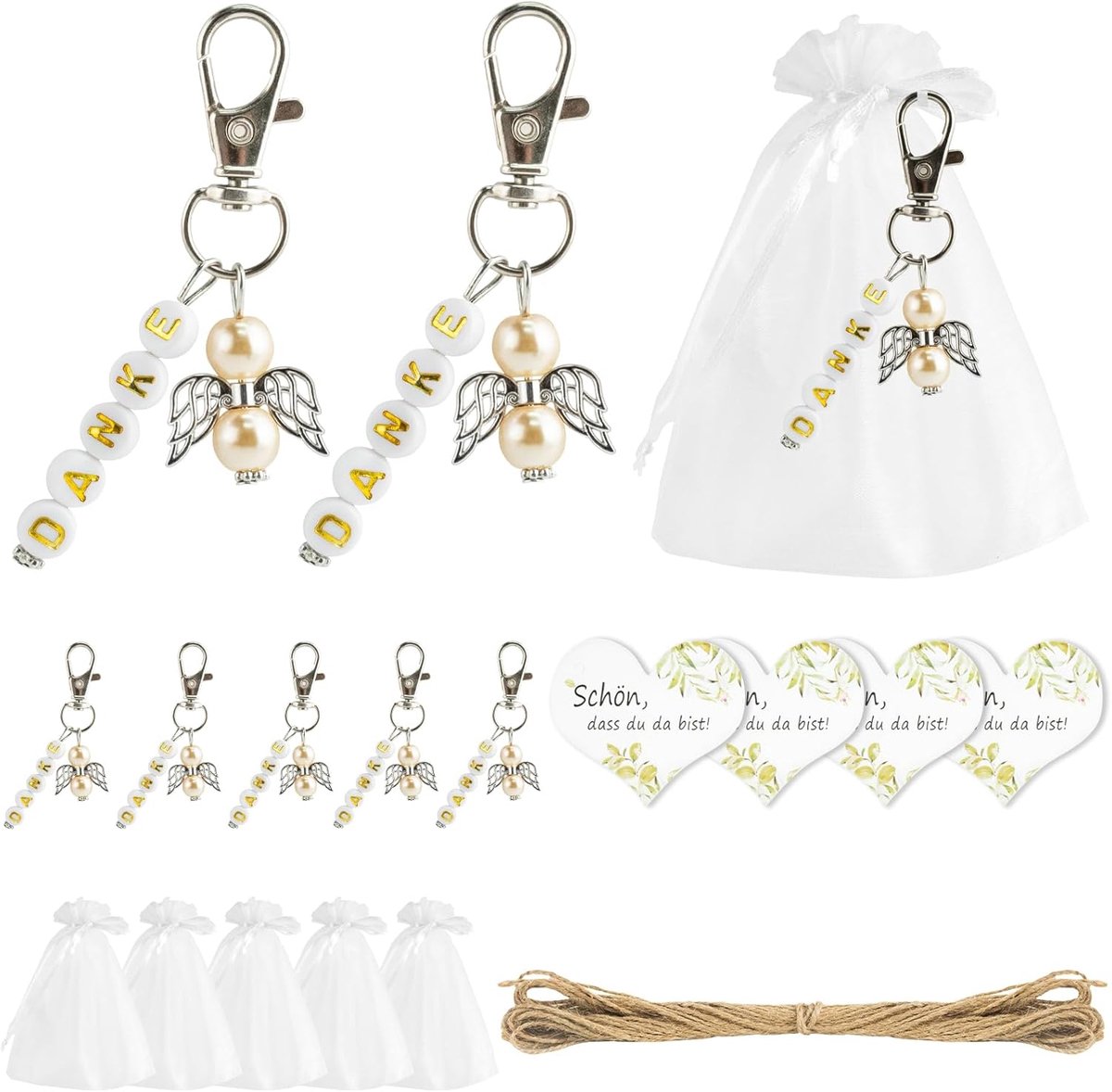 SnelShoppen - 36 stuks Beschermengel-Hangers Set met Hennepband, Organza Zakjes en Bedankkaarten voor Doop, Bruiloft en Feestjes