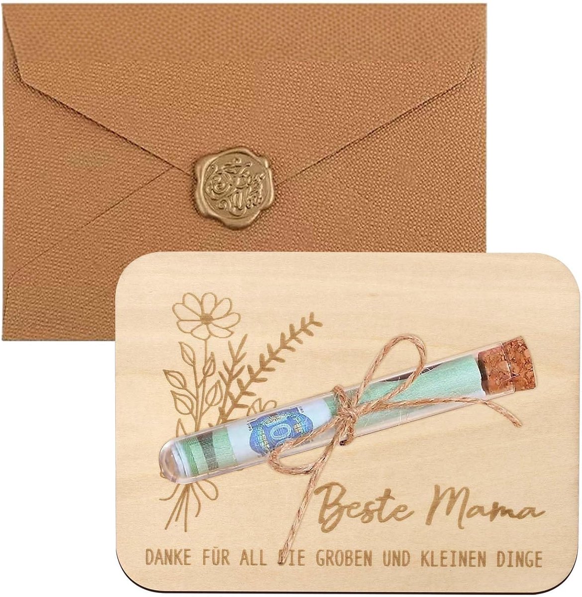 SnelShoppen - Houten Verpakking met Enveloppen, Grappige Geldcadeaus voor Verjaardag, Kerst, Bruiloft, Inclusief Testbuizen en Touw