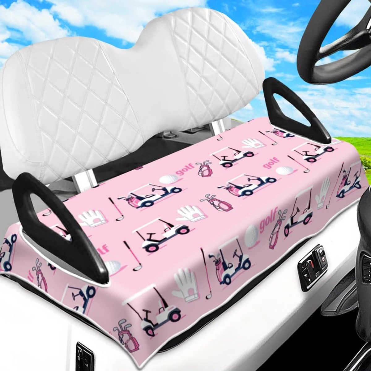 SnelShoppen - Golfkar Zitbeschermers Handdoek Roze Golfbal 100% Microfiber 51x31 Inch Golfkar Zitdeken Kussens Universele Pasvorm Voor Twee Persoons G