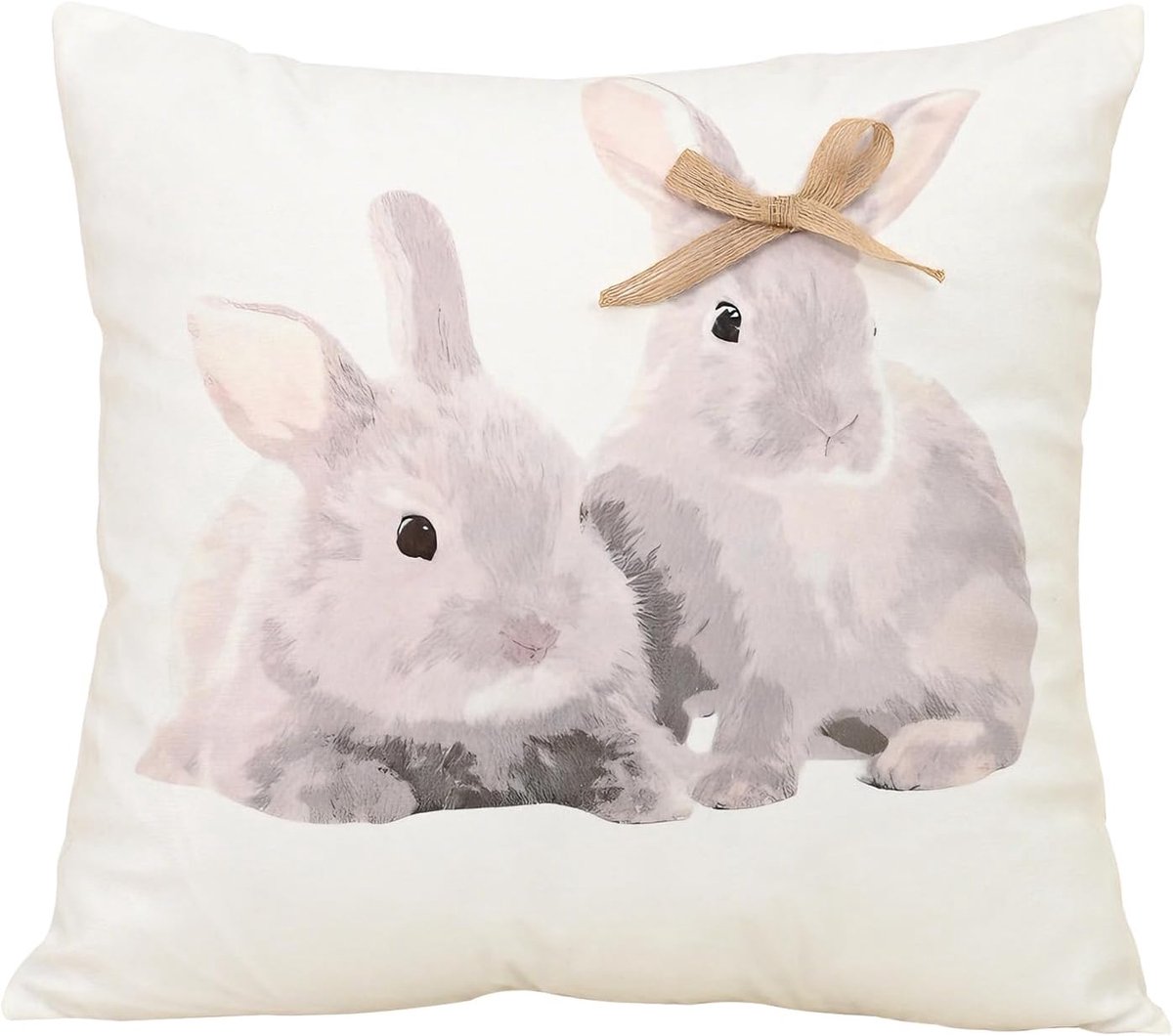 SnelShoppen - Decoratieve Kussenhoes 45x45cm met Konijnenpatroon en Strik - Leuk Kussen voor Bank, Woonkamer en Slaapkamer - Lente Decoratie voor Fees