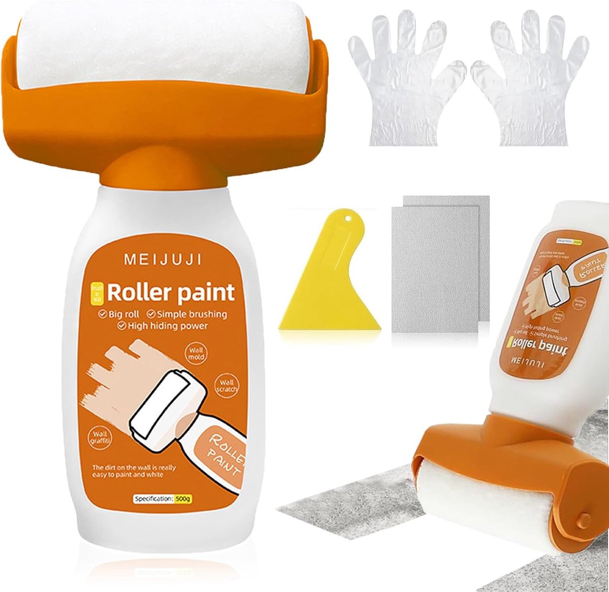 Wall Paint Repair White, 500g Wall Repair Roller Brush Set, 2-in-1 Repair Colour White with Paint Roller, Wall Repair - ShopVlot