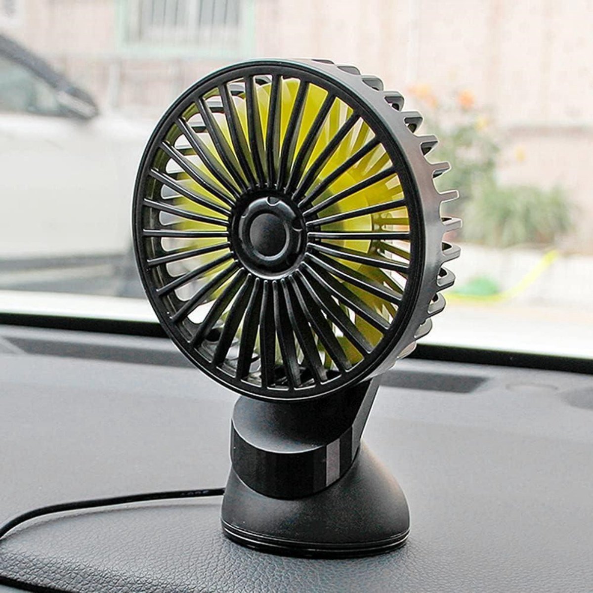 GELLDG USB-Ventilator - 3-Snelheids Ventilator met 5 Bladen - Geschikt voor Bureau en Auto - ABS Materiaal - 10,5cm Diameter - 15,5cm Hoogte - 5V/1A - Krachtige Zuignap - Verstelbare Hoek - Gebruik met Essentiële Oliën Mogelijk