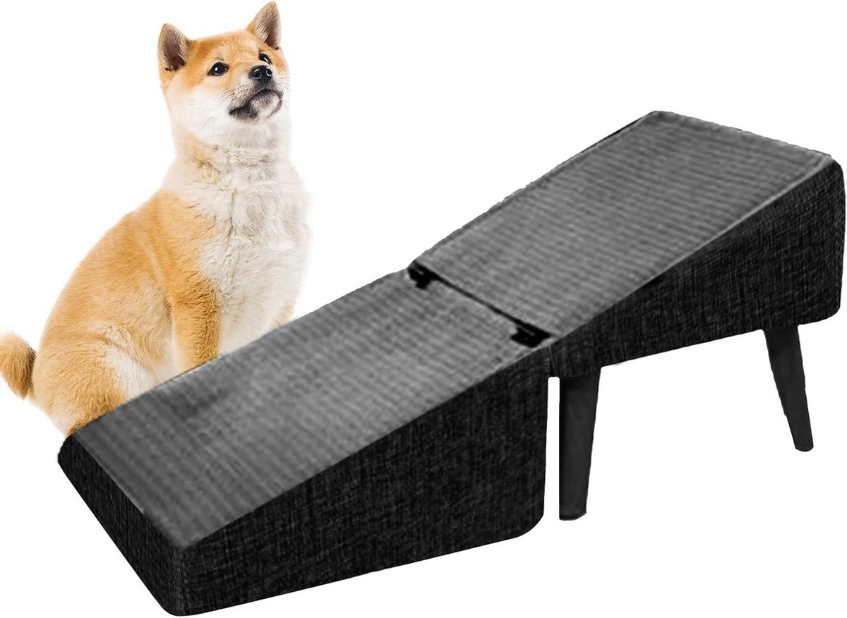 Opvouwbare Hondentrap - Hondenoprit Bed - Huisdieren Hulp - Stabiel Houten Frame - 30x30x35cm - Donkergrijs