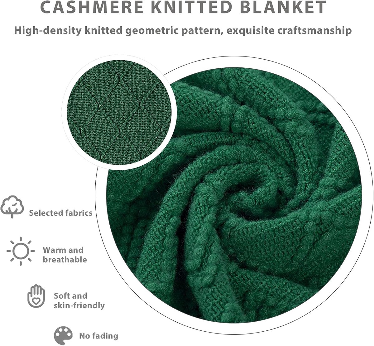 LumiSyne Plain Knitted Blanket with Fringes, Classic Design with Geometric Patterns, Comfortable Soft Sofa Throw - ShopVlot