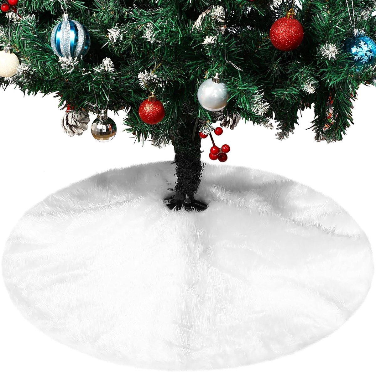 SnelShoppen - Ronde Kerstboomrok 120 cm - Wit Faux Bont - Kerstboomdecoratie - Mat voor Kerstfeest - Sterke en Duurzame Materialen