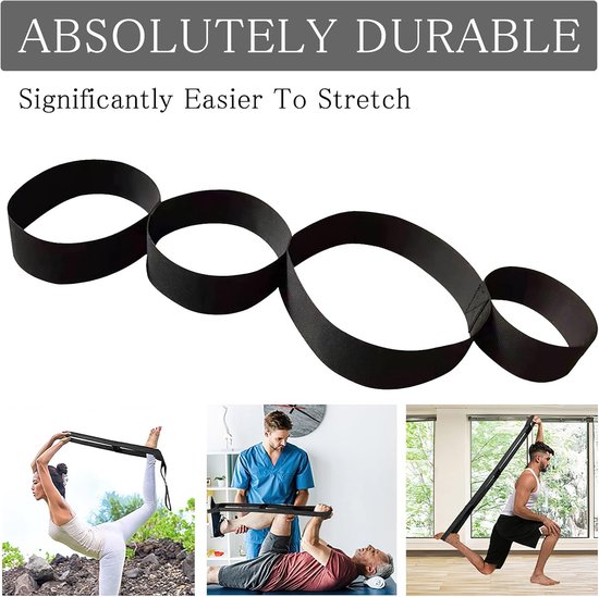 SnelShoppen - Yoga Band 4 Loops - Stretchband voor Yoga, Pilates en Fascia Training, Duurzaam 100% Katoen, 96 cm, Licht Rek Aid voor Pijntherapie en S van Snelshoppen — afbeelding 4