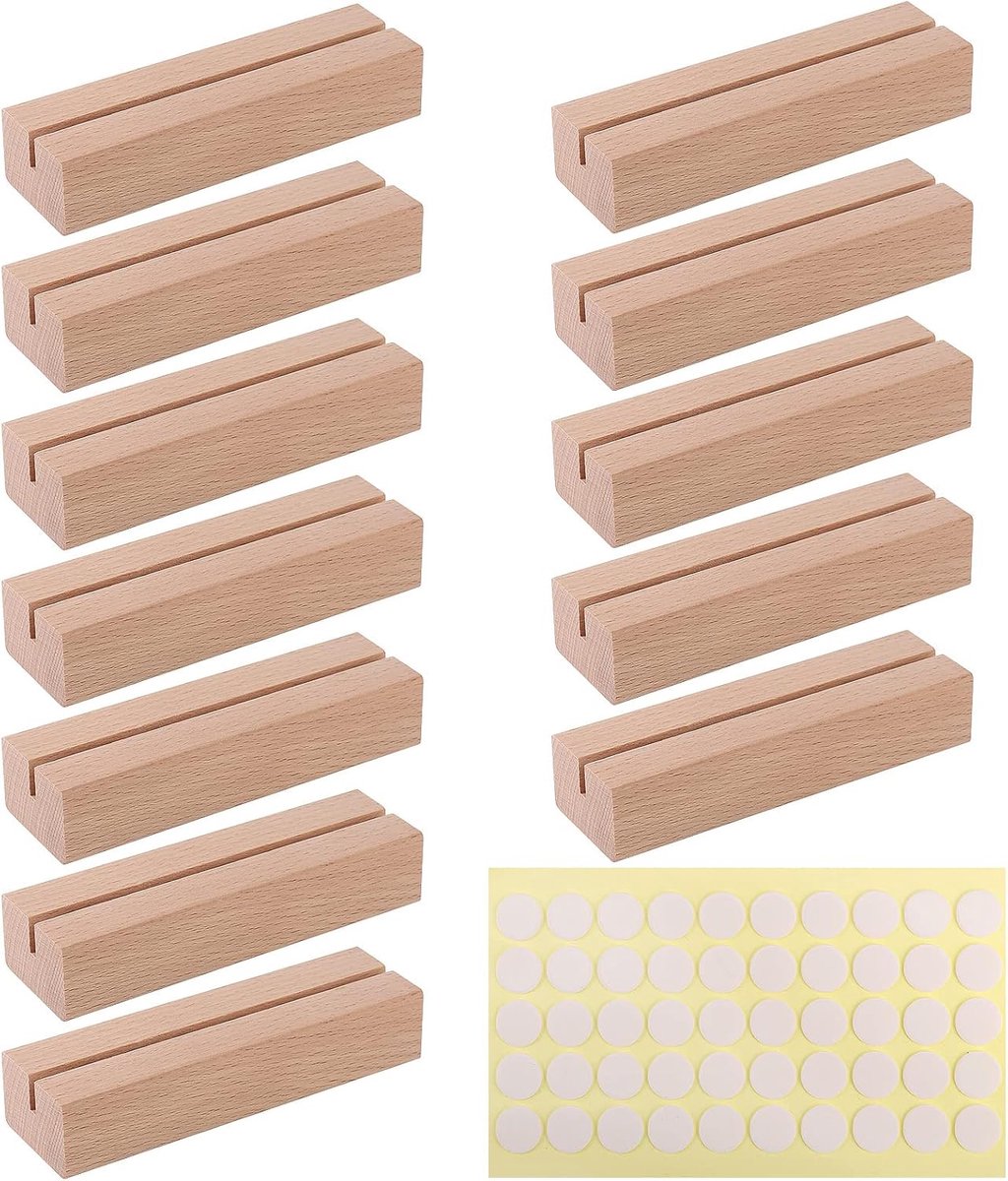 SnelShoppen - 12 Stuks Houten Kaarthouders Rectangular Placemats - Duurzaam Zelkova Hout voor Trouwfeest, Feestdecoratie, Tafelaankleding 10x3x2cm