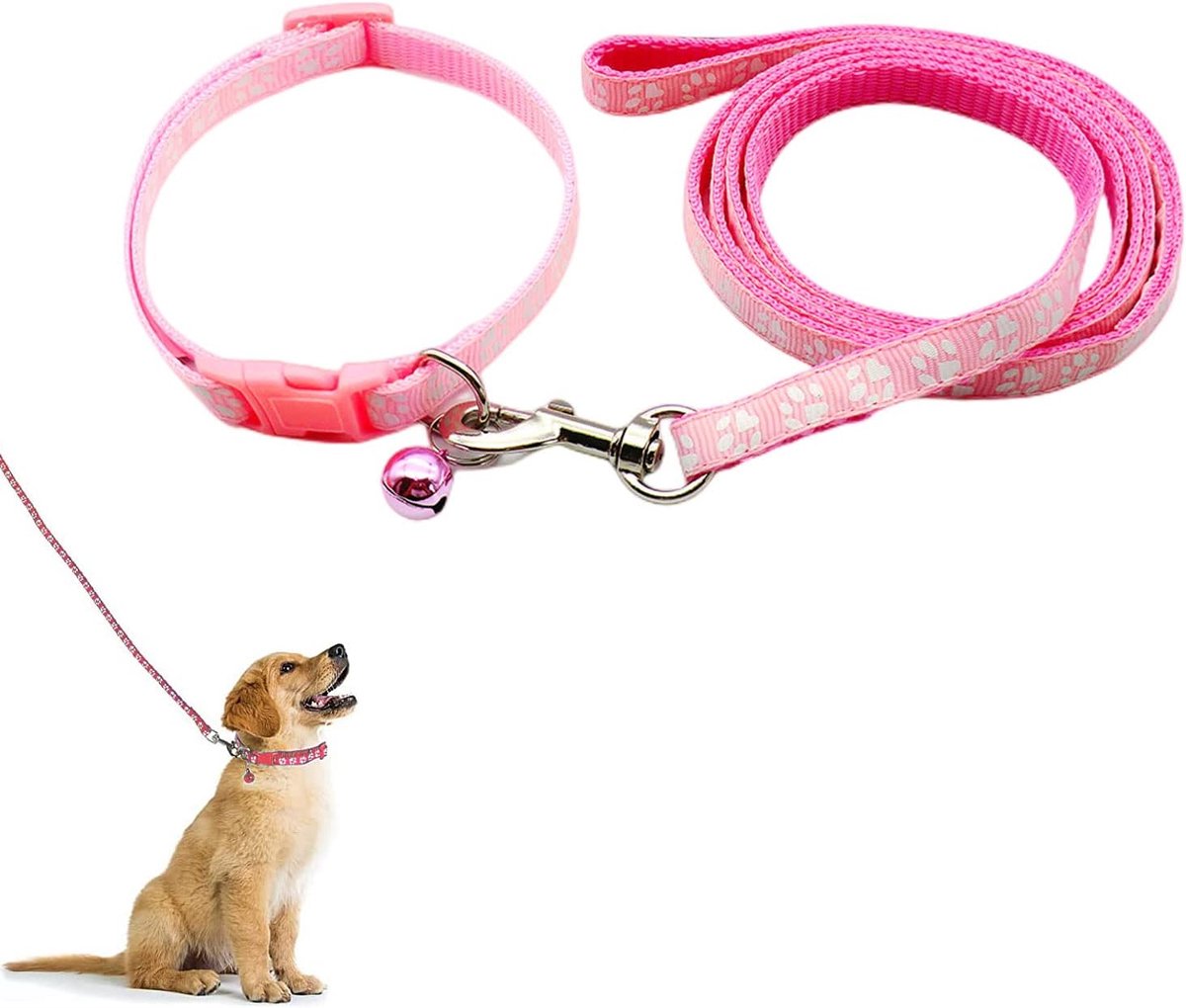 SnelShoppen - Puppy Halsband en Leash Set, Zachte Verstelbare Pootafdruk Halsband voor Kleine en Middelgrote Honden en Katten, Stijlvol, Duurzaam en M