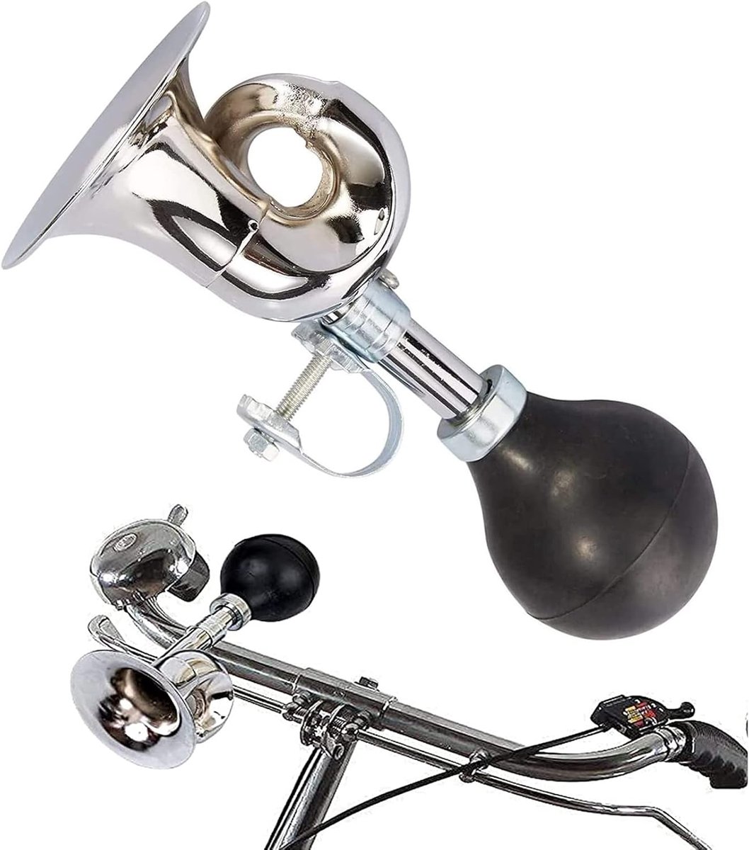 Bicycle Handlebar Horn, Metal Metal Bicycle Horn, Retro Universal for Attachment to the Handlebar, Silver/Black - ShopVlot