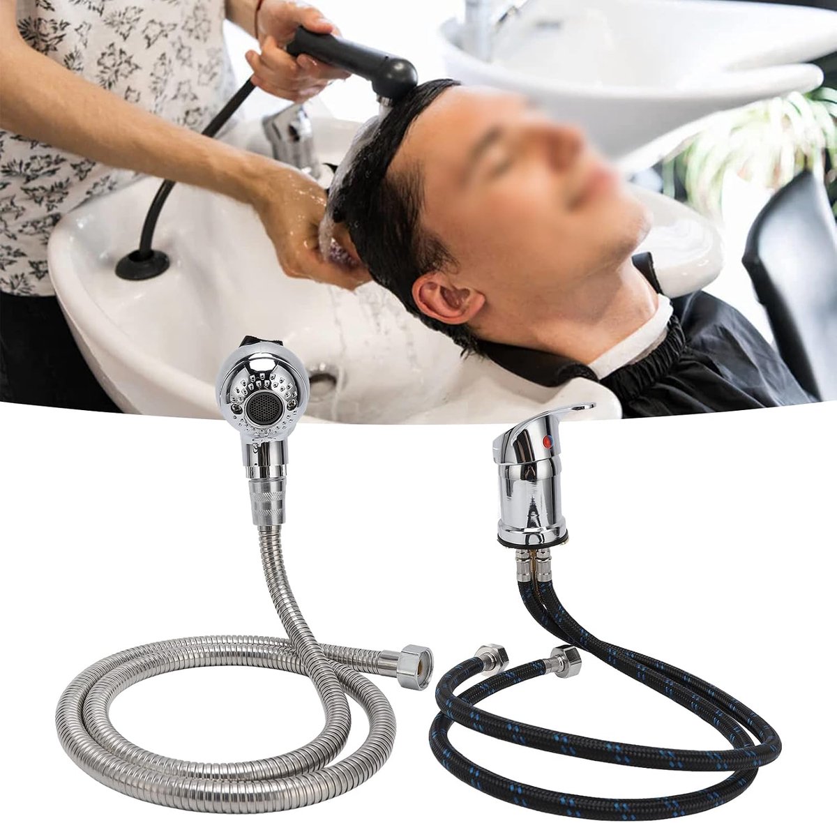 SnelShoppen - Shampoo Kraan en Sprayer Kit voor Kappers - 70cm Pijp - Warm en Koud Water - 120cm Zachte Slang - Douchekop voor Kapsalon