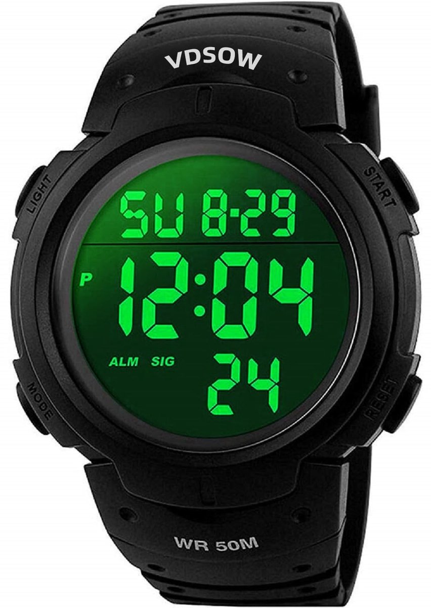 Omgoods- Sporthorloge Waterdicht tot 50m - Digitale Klok met Alarm/Timer - Grote Wijzerplaat - Robuust Design - Zachte Band - Ideaal voor Training