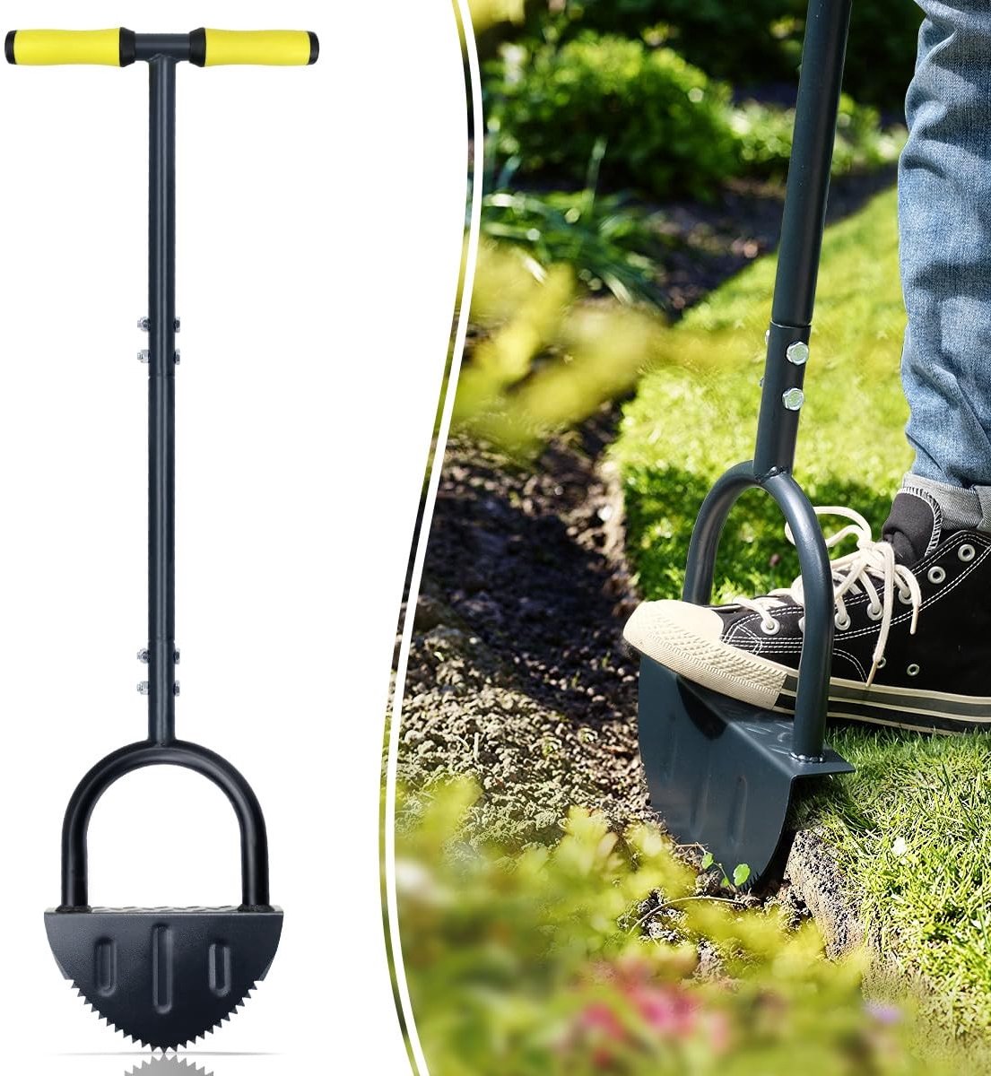 Omgoods- Gazonrandgereedschap 96 cm - Zaagtand - T-Grip - Handvat 10.2"/26 cm - Scherpe tanden - Comfortabel gebruik - Graskantensnijder