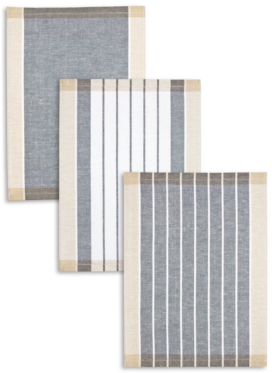 Omgoods - Jacquard Keuken Theedoeken Set van 3, Half Linnen, Assorted Strepen, 50x70 cm