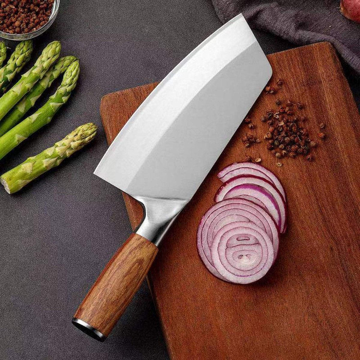 Omgoods - 8 Inch Koksmes van Roestvrijstaal - Professioneel Keukenmes met Pakkawood Handvat en Cadeaubox