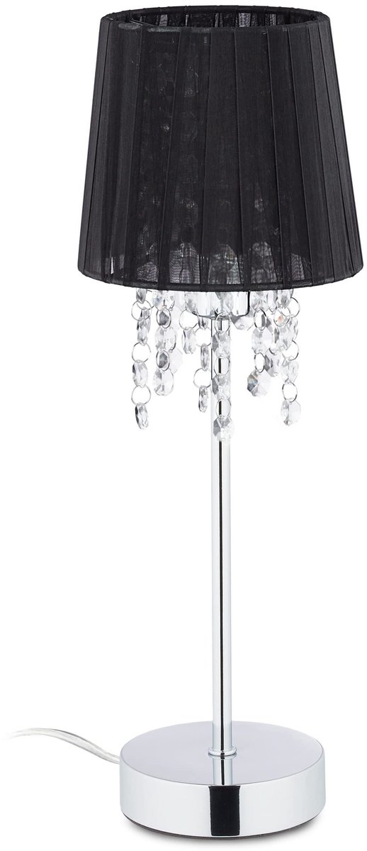Omgoods - Tafellamp met Kristallen Organza Lampenkap, Zwart/Zilver