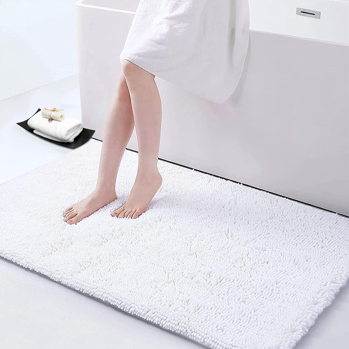 Omgoods - Antislip Badmat van Zachte Chenille Microfiber - 60x120cm, Wit