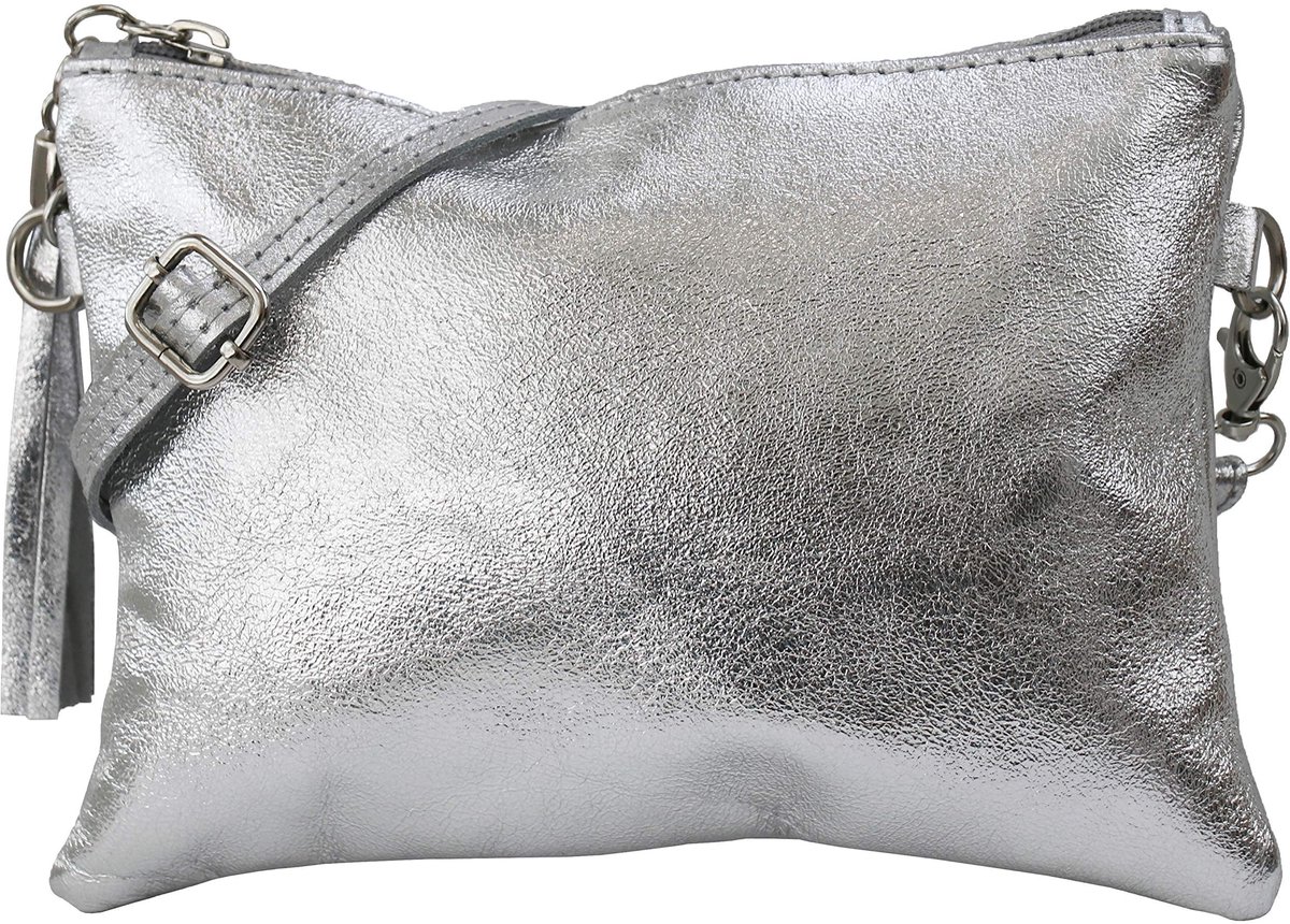 Omgoods - Kleine Clutch Handtas van Echt Leer, 22 x 15 cm, Zilver