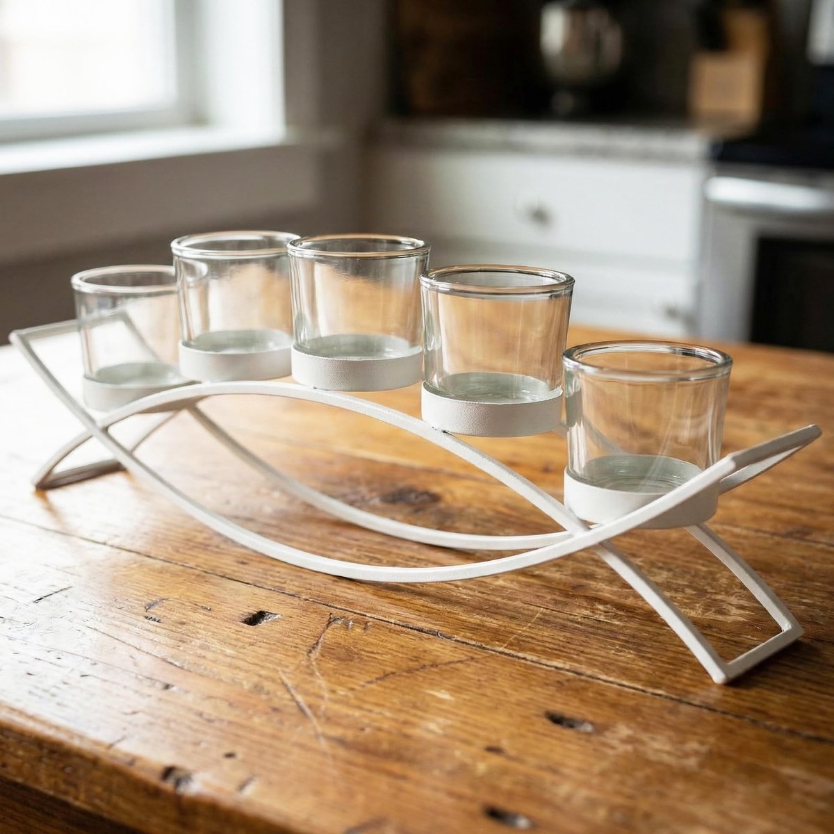 Omgoods - IJzeren Boog Kaarsenhouder met 5 Glazen Cups voor Tafeldecoratie