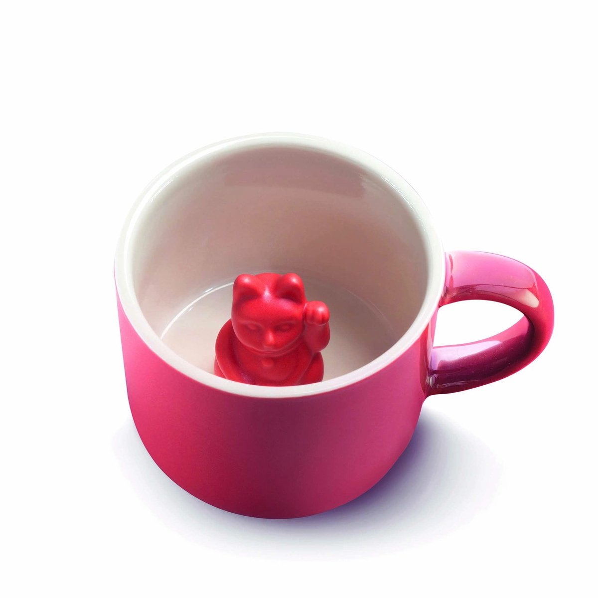 Omgoods - Lucky Cat Koffiemok in Rood met Dierenfiguur