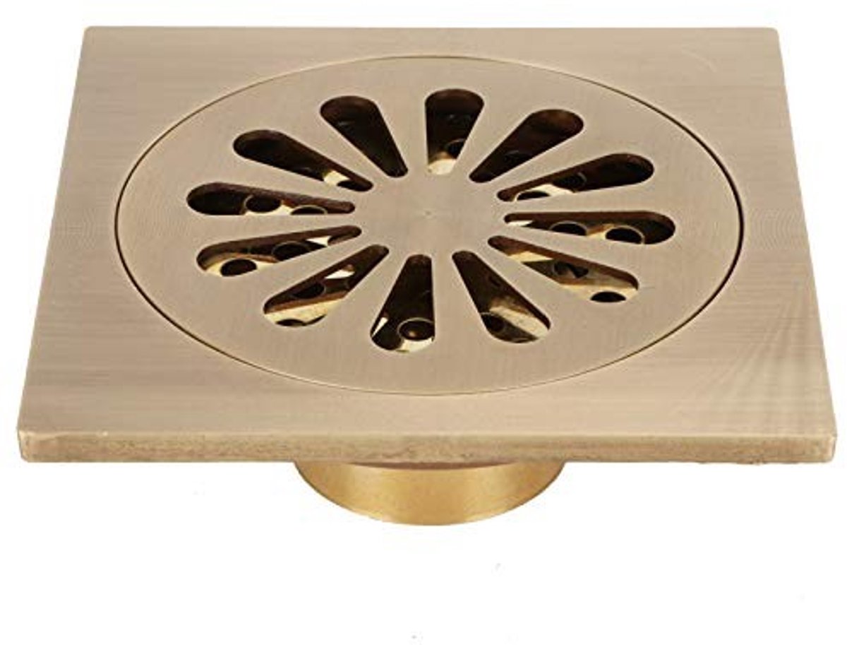 Omgoods- Afvoerputje Antiek Koper - Doucheafvoer - Afvoerputje Set - Badkamer Accessoire - Paneelgrootte 10x10cm - Volledig Koper