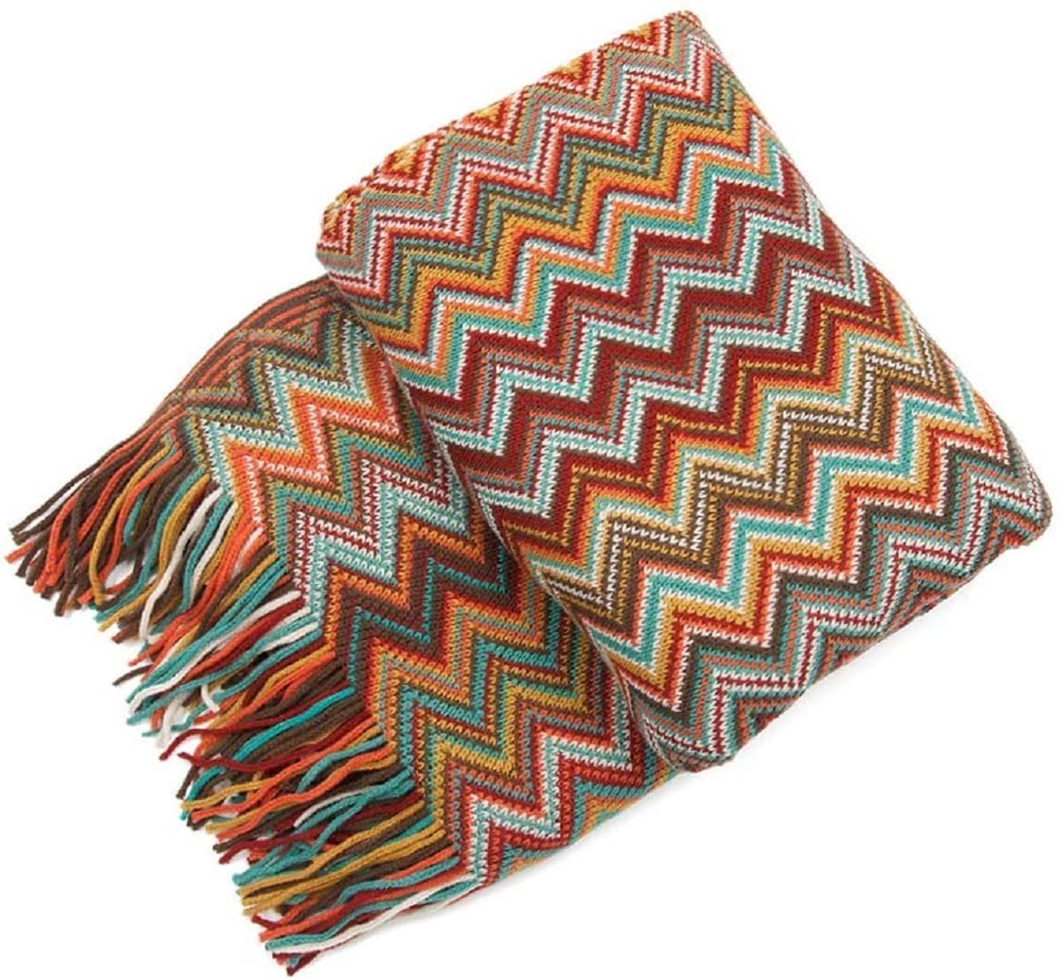 Omgoods - Bohemian Stijl Bedsprei met Franjes voor Sofa en Bed (130x230cm, Rood)