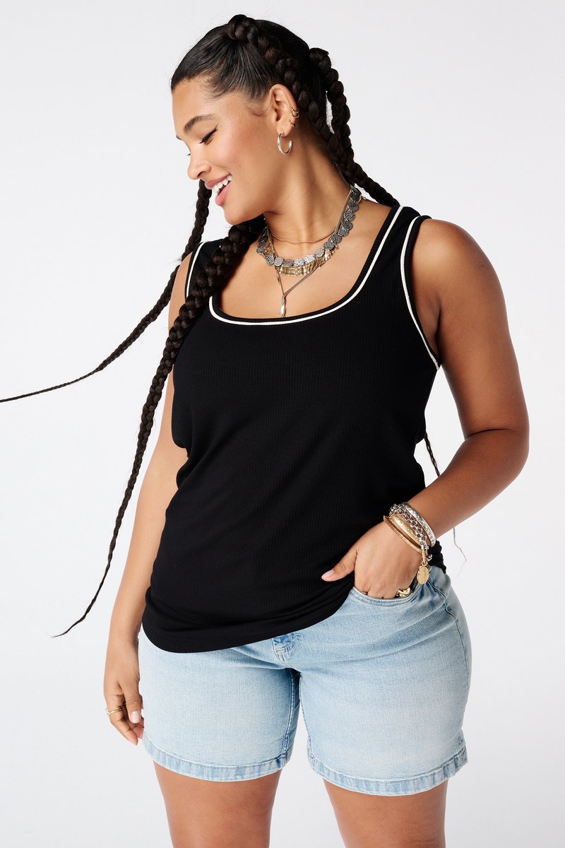 MS Mode Top Rib top met contrastdetail
