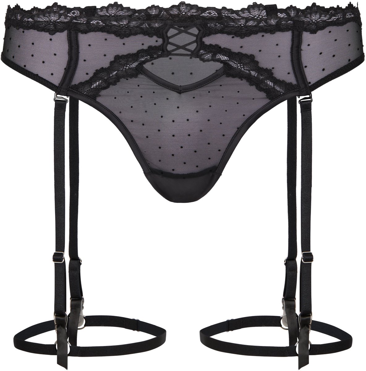 Hunkemöller High Waisted Suspender Thong Kat Zwart