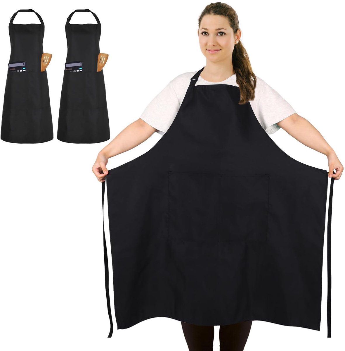 Omgoods - 2-Pack Grote Zwarte Waterproof Chef Schorten met 2 Zakjes