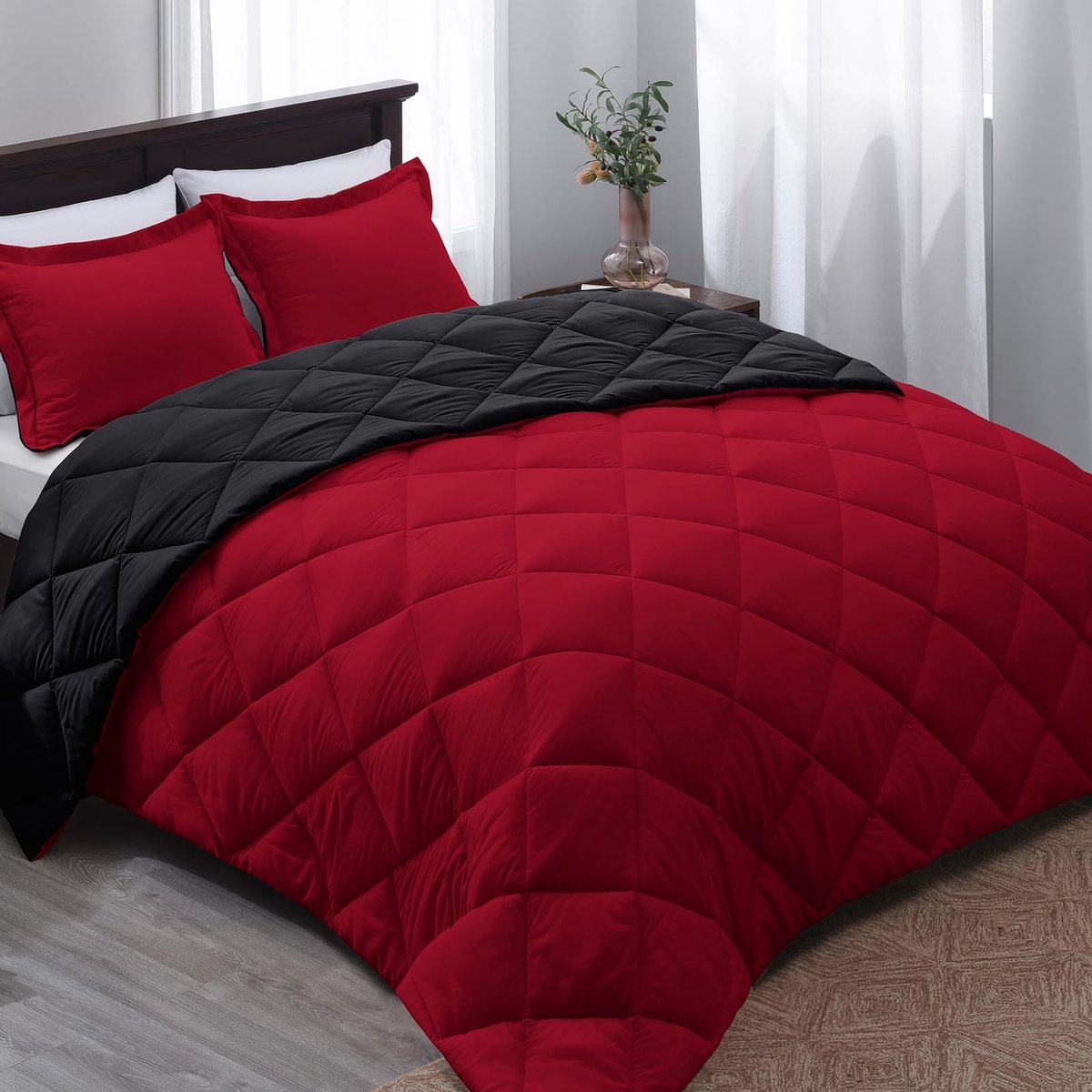 Omgoods - Dekbedovertrekset - Dubbel - Zwart/Rood - Microfiber