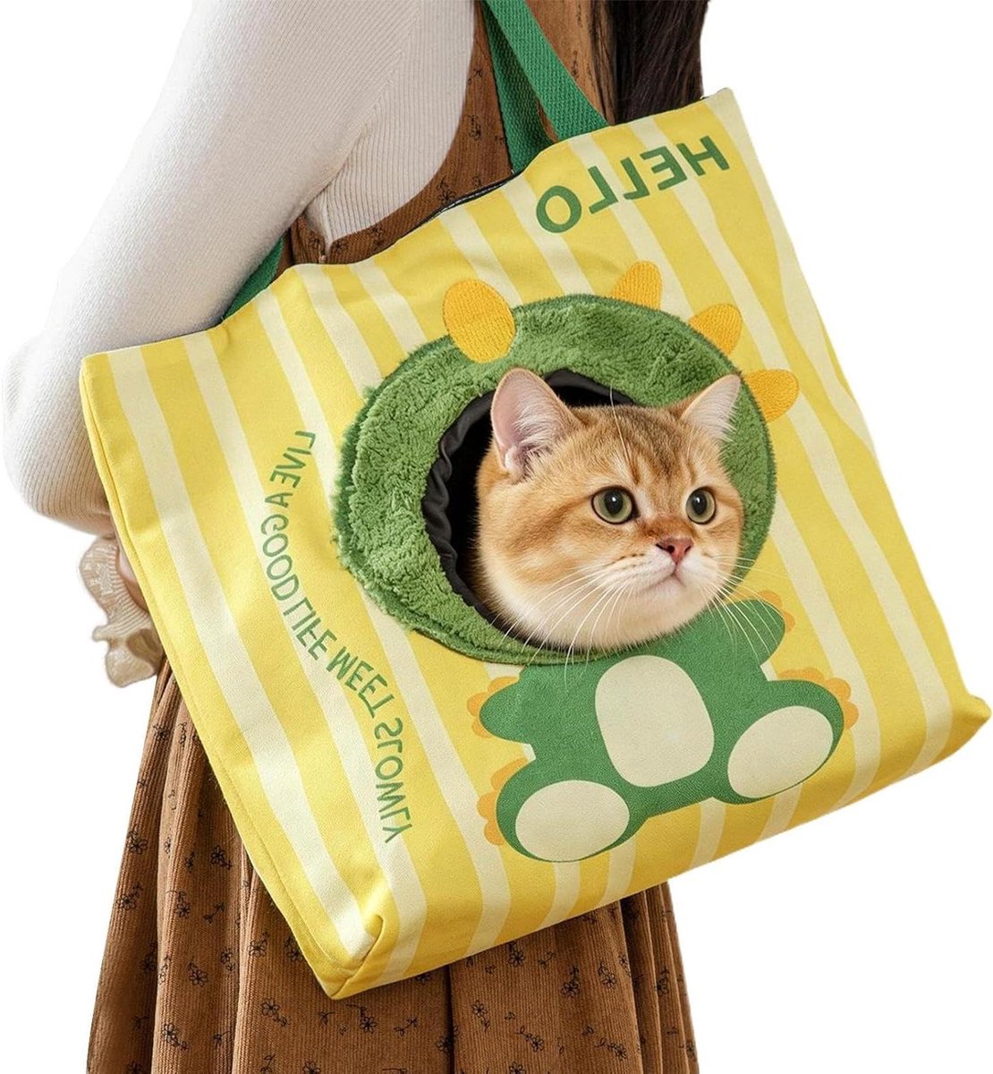 Hondenreistas - Draagtas Huisdier - Reizen met Huisdier - Dinosaurus Design - 35x33 cm - Groen