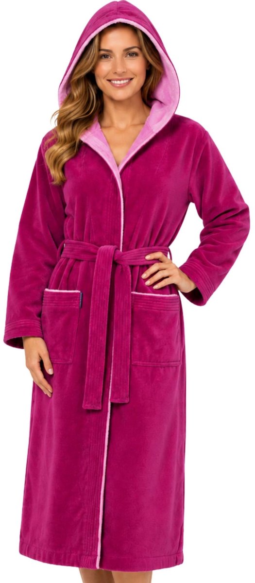 Omgoods - Dames Badjas van Katoen met Kap en Velours