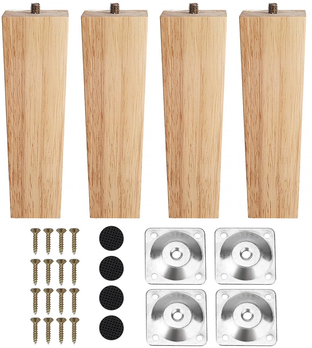 Omgoods - Set van 4 Vervangende Meubelpoten 16 cm in Natuurlijk Hout