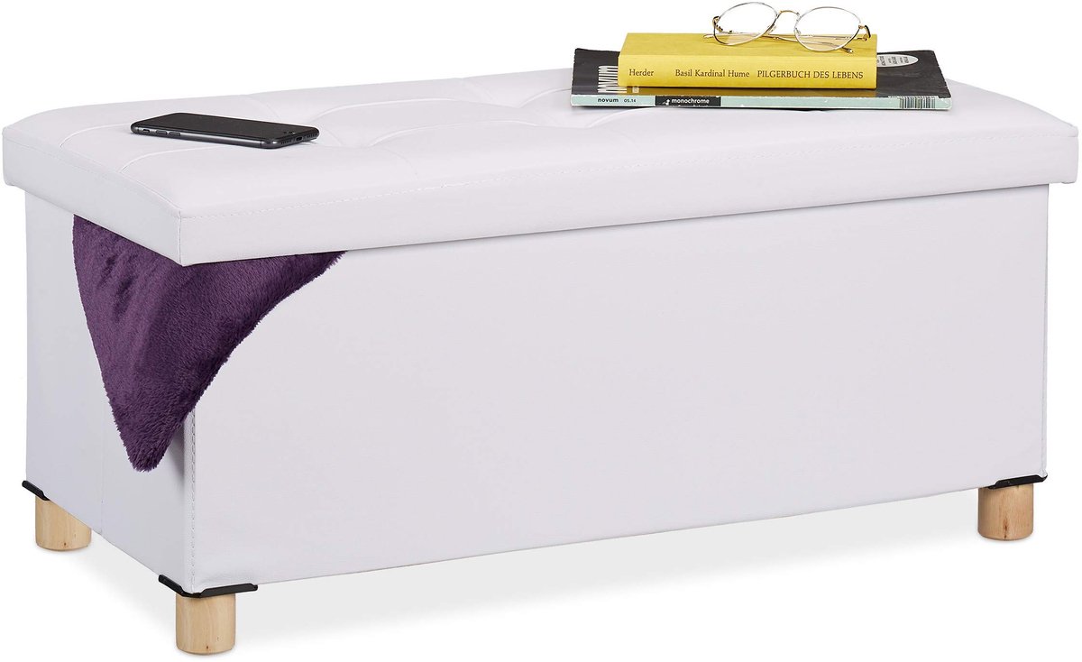 Omgoods - Faux Leren Hocker met Opbergruimte, Wit