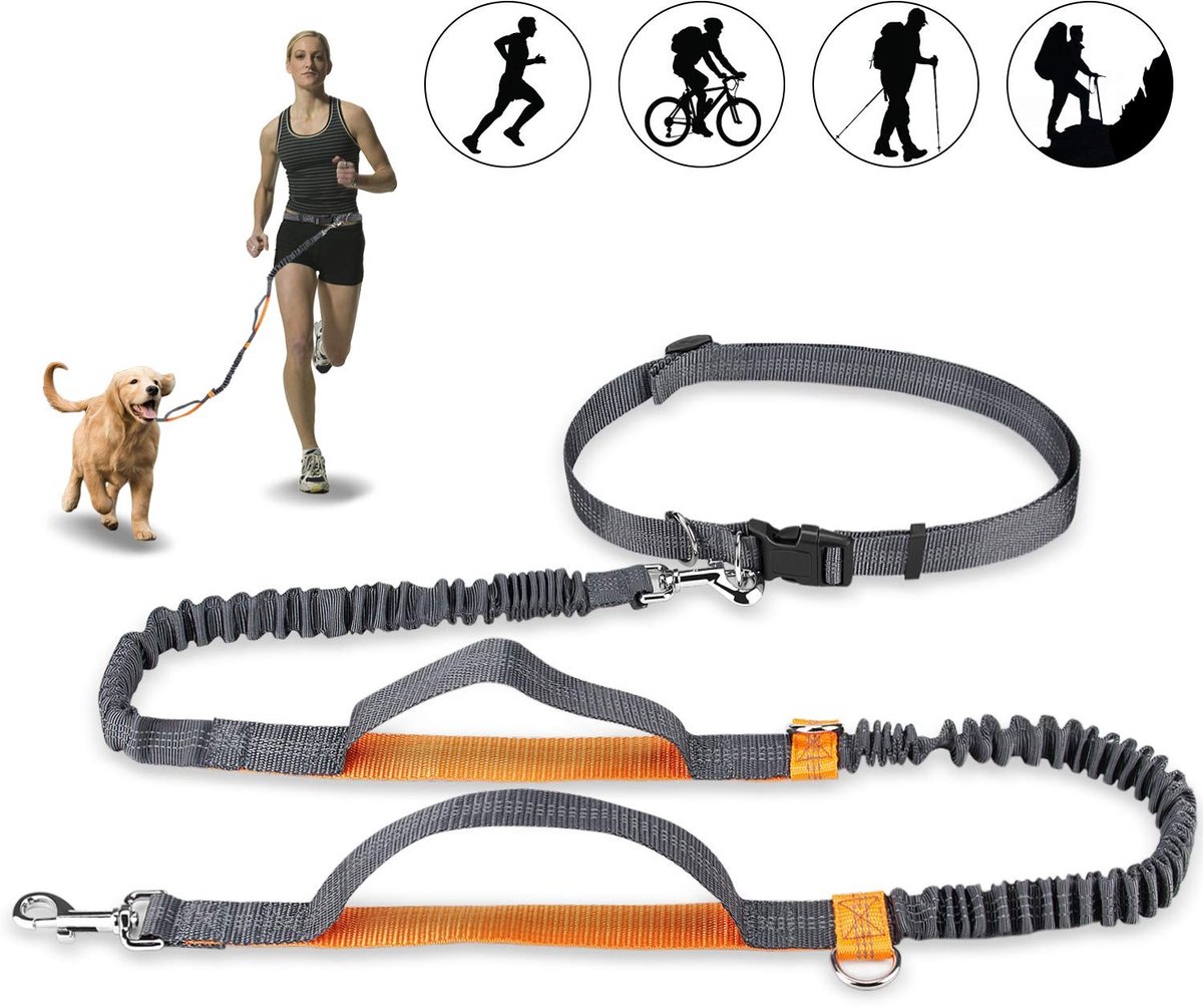 Omgoods - Handsfree Hondenriem met Heupband en Reflecterende Seams - Voor Honden tot 110kg - Oranje