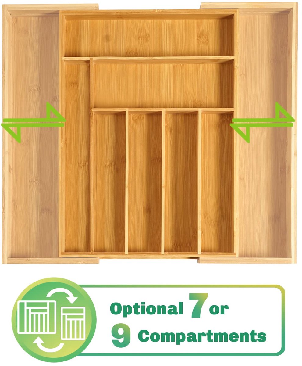 Omgoods - Bamboo Besteklade met Schoonmaakborstel - Verstelbare Indeling voor Keuken of Kantoor