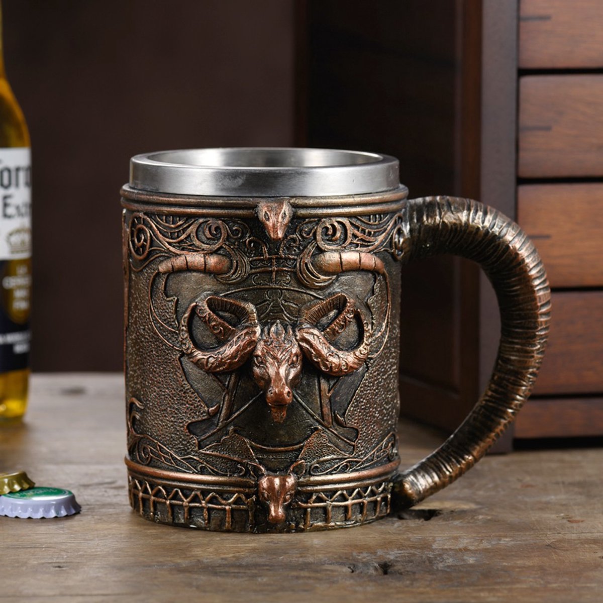 Omgoods - RVS Bierbeker met Stier Motief 500ml