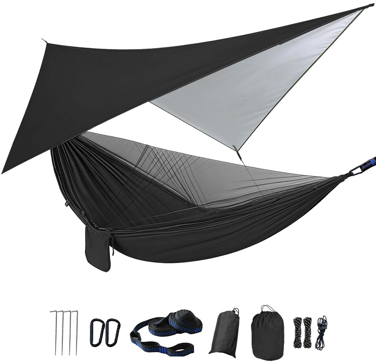 Omgoods - Camping Hangmat met Moskito Net en Waterdichte Regenfly - Ideaal voor Outdoor Avonturen