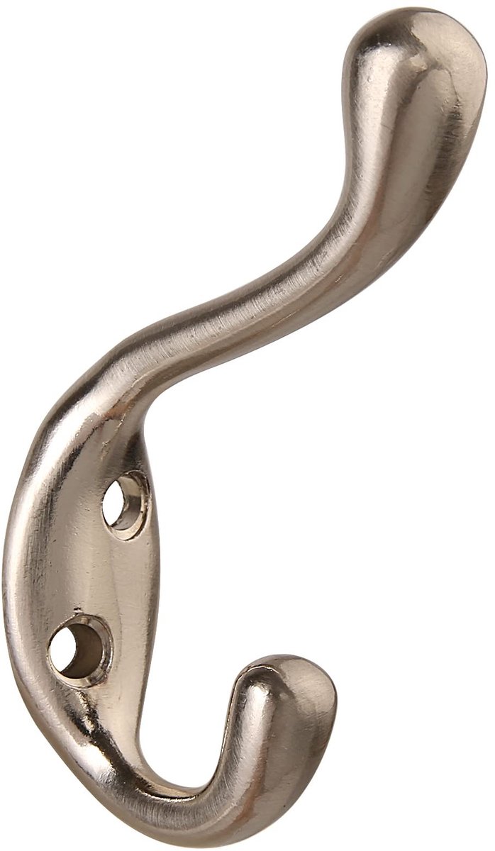 Omgoods - 6 Stuks Dubbele Prong Robe Haken - Vintage Wandmontage Hangers in Satijn Nikkel