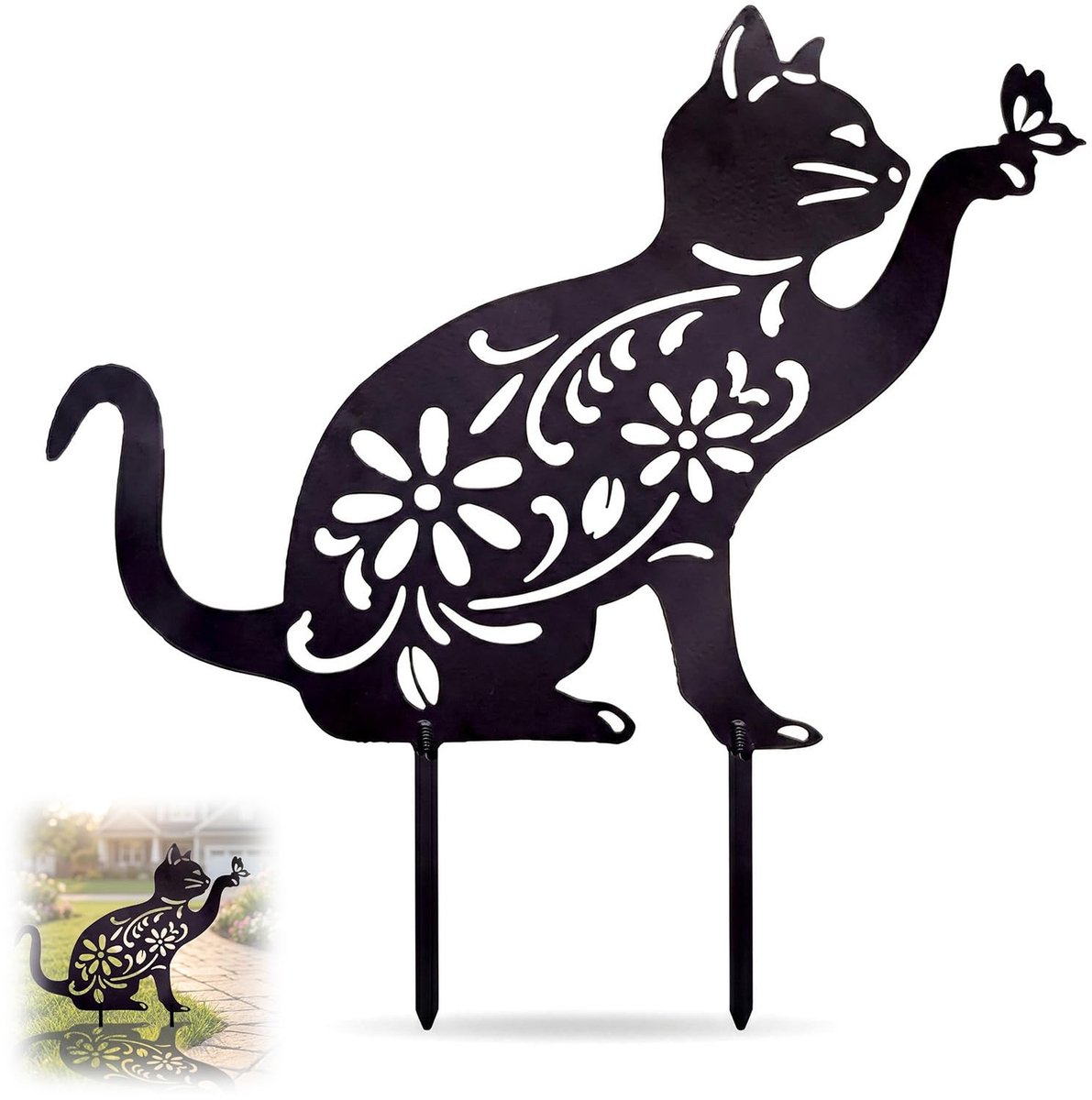 Omgoods - Metalen Tuinornament Kat Vorm Statue voor Buiten