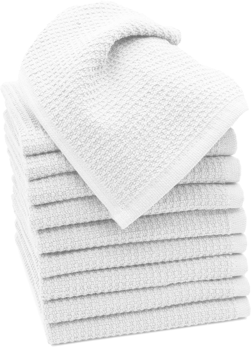 Omgoods - Set van 10 Handdoeken 30 x 30 cm in Wit met Praktische Hanger