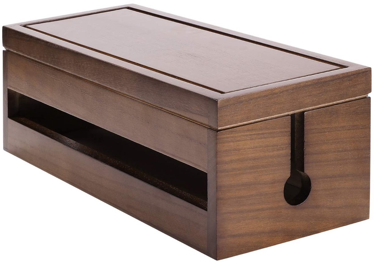Omgoods - Houten Kabelmanagement Box - Organizer voor Thuis en Kantoor, Bruin