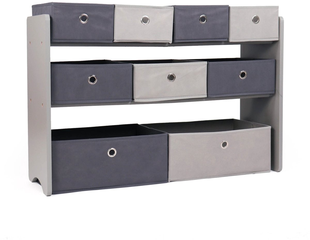 Omgoods - Houten Opbergplank met 9 Opvouwbare Bins voor Speelgoed